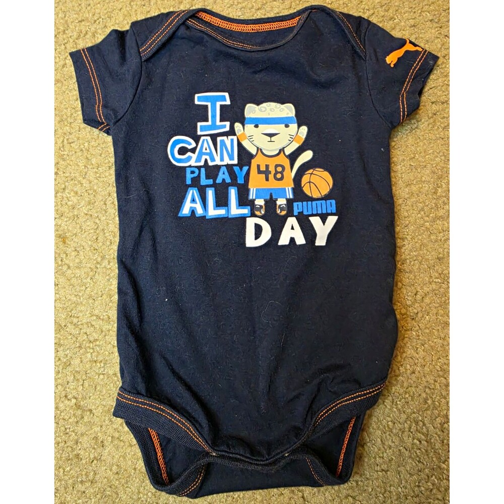 PUMA Baby Bodysuit 3-6 Months Navy Cotton Short Sleeve Basketball